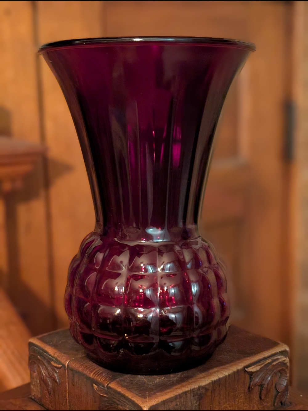 Vintage 1970’s Anchor Hocking Deep Ruby Red Flared ‘Pineapple’ Vase glass